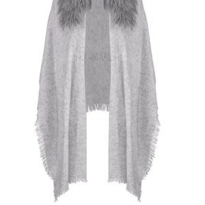 Cabi Heavenly Wrap Sweater/Wrap Faux Fur Collar Fringe Limited Release #406